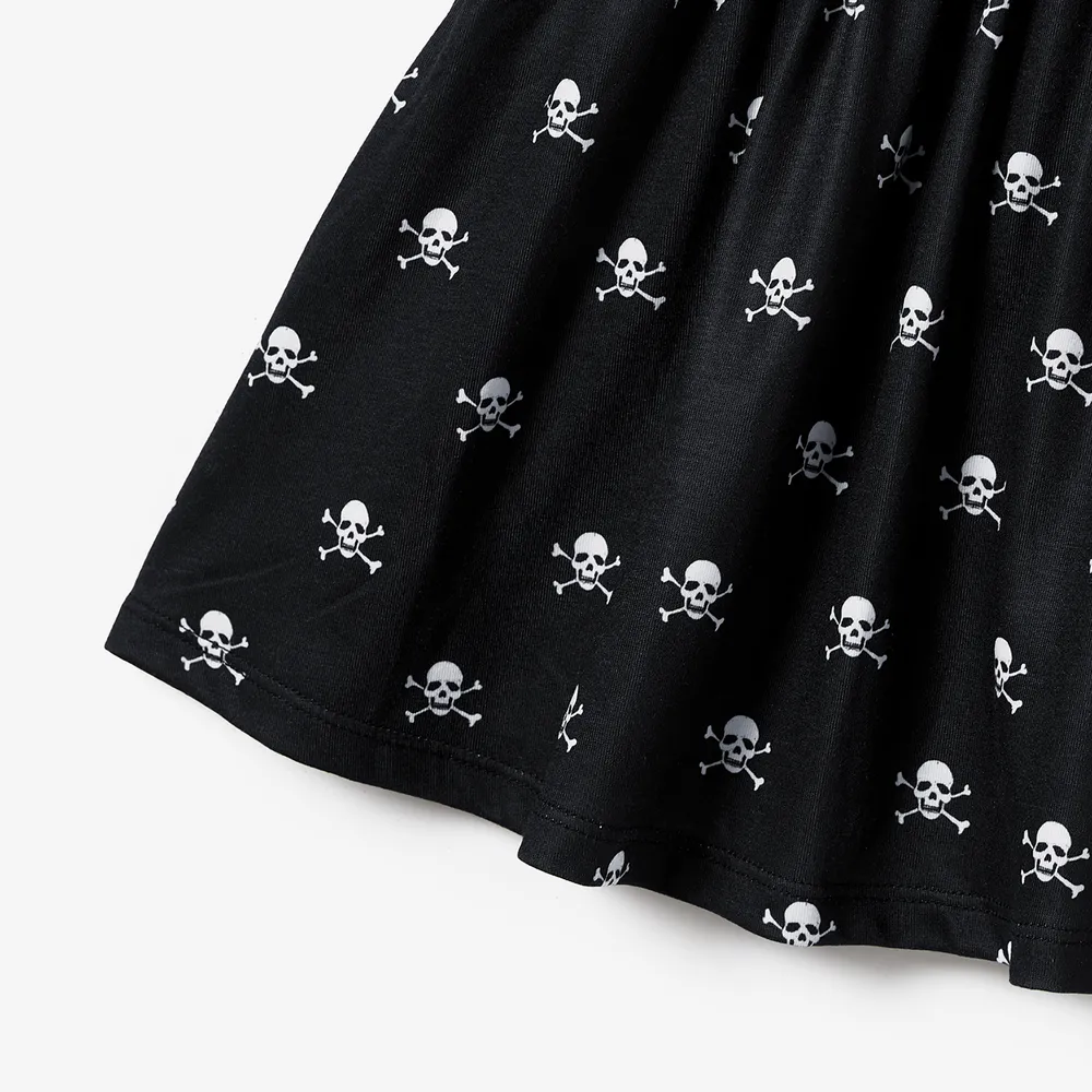 Halloween Family Matching Skull Print Gothic Short Sleeve Dresses and Tops Sets big image 5