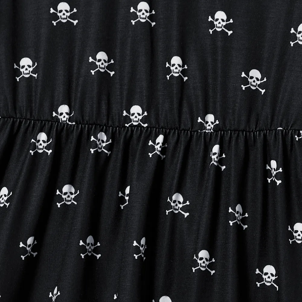 Halloween Family Matching Skull Print Gothic Short Sleeve Dresses and Tops Sets  big image 14