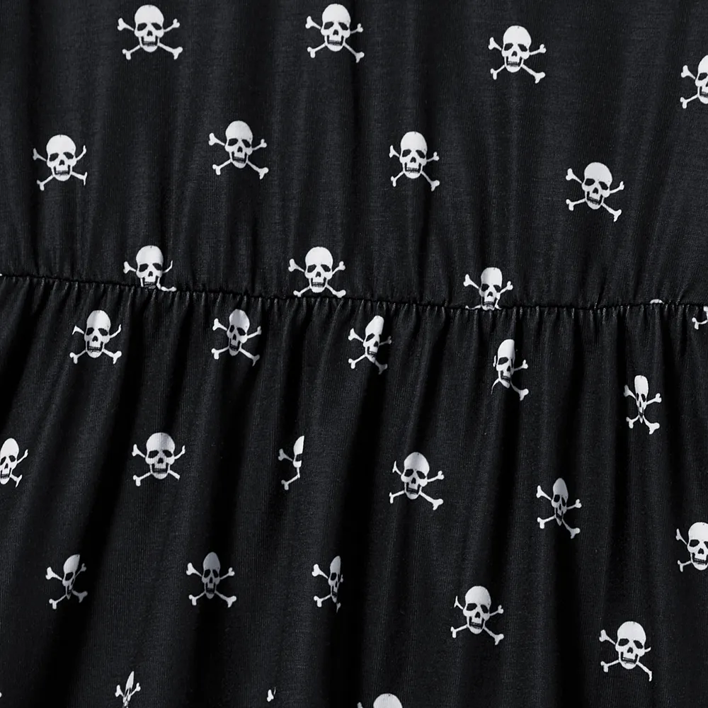 Halloween Family Matching Skull Print Gothic Short Sleeve Dresses and Tops Sets big image 14