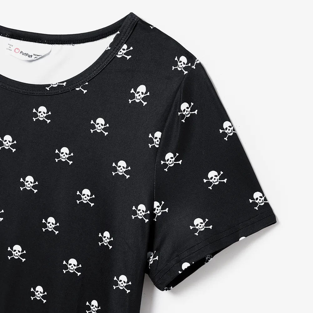 Halloween Family Matching Skull Print Gothic Short Sleeve Dresses and Tops Sets big image 18