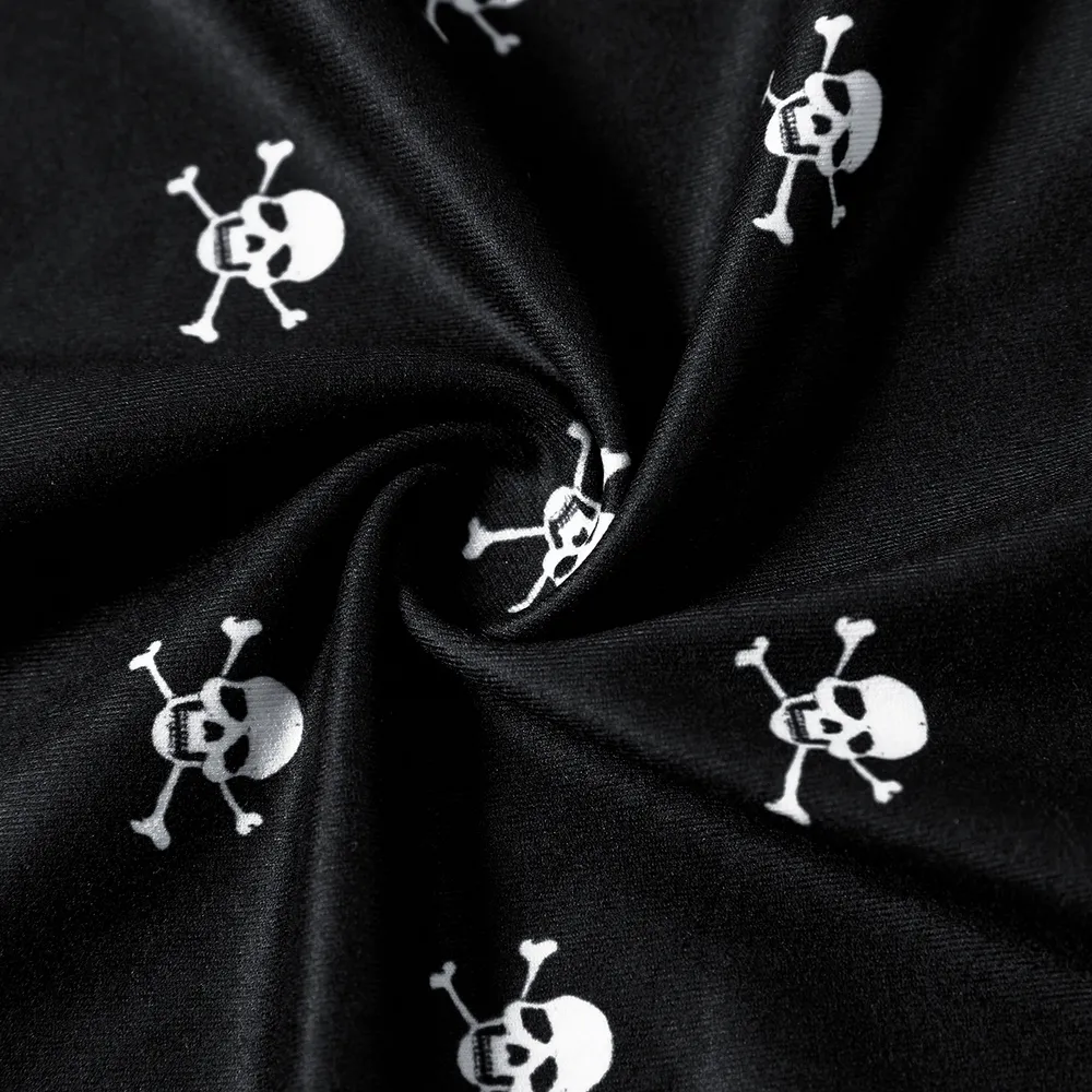 Halloween Family Matching Skull Print Gothic Short Sleeve Dresses and Tops Sets big image 6