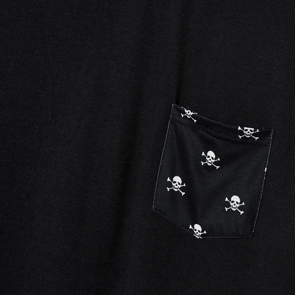 Halloween Family Matching Skull Print Gothic Short Sleeve Dresses and Tops Sets big image 22