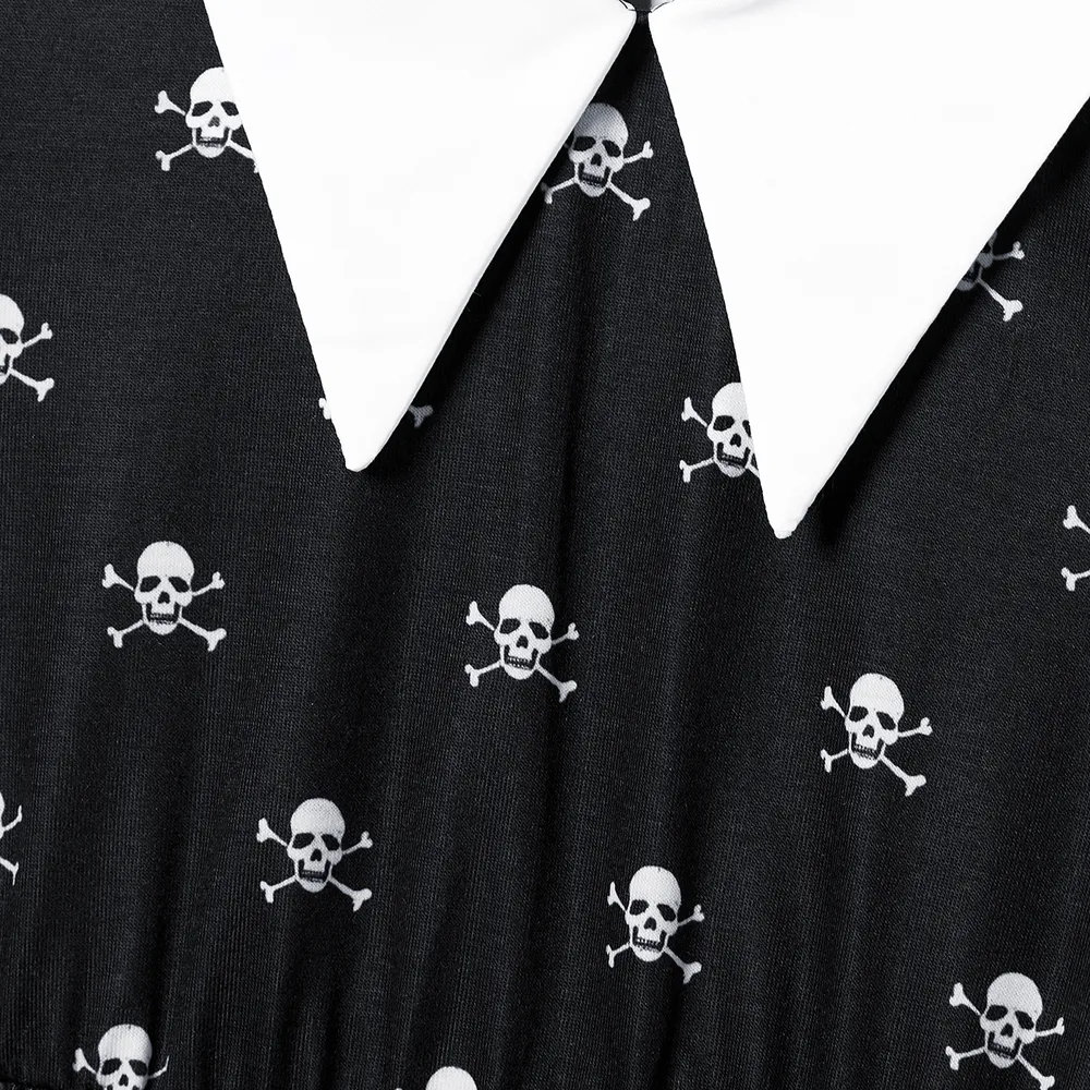 Halloween Family Matching Skull Print Gothic Short Sleeve Dresses and Tops Sets  big image 15