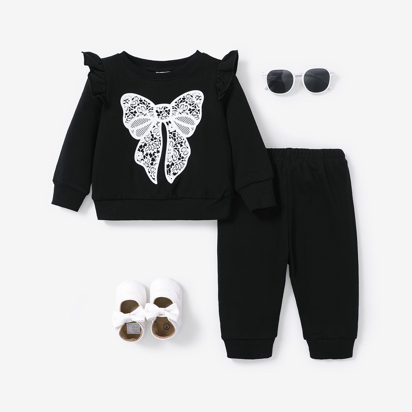 Baby Girl Childlike Lace Bow Print Sets