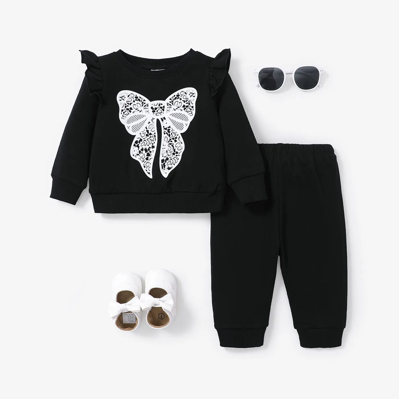 2 unidades Bebé Menina Infantil Manga comprida Conjunto para bebé Preto big image 1