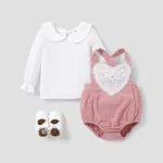 2pcs Baby Girl Heart-shaped Lace Lapel Design Set Pink image 2