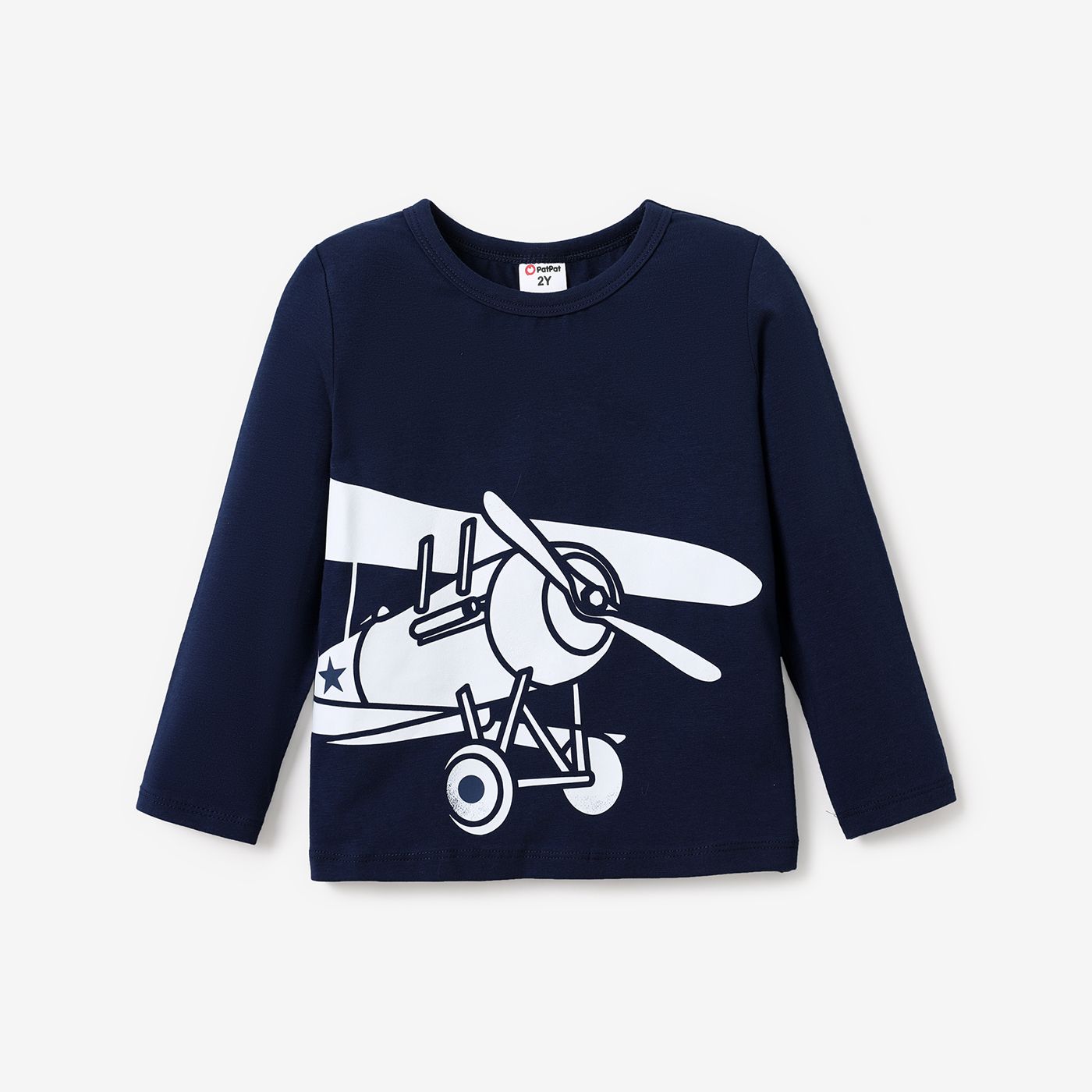 

Toddler Boy Childlike Style Airplane Pattern Long Sleeve Cotton Tee