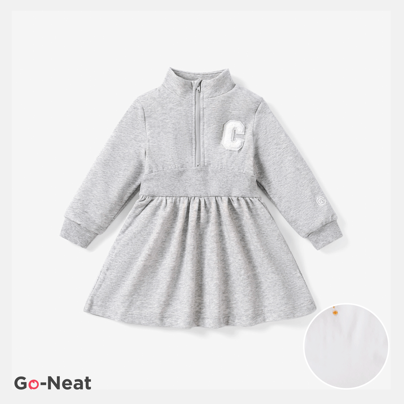 Go-Neat Toddler Girl Casual Solid Color Long Sleeve Dress Grey big image 1
