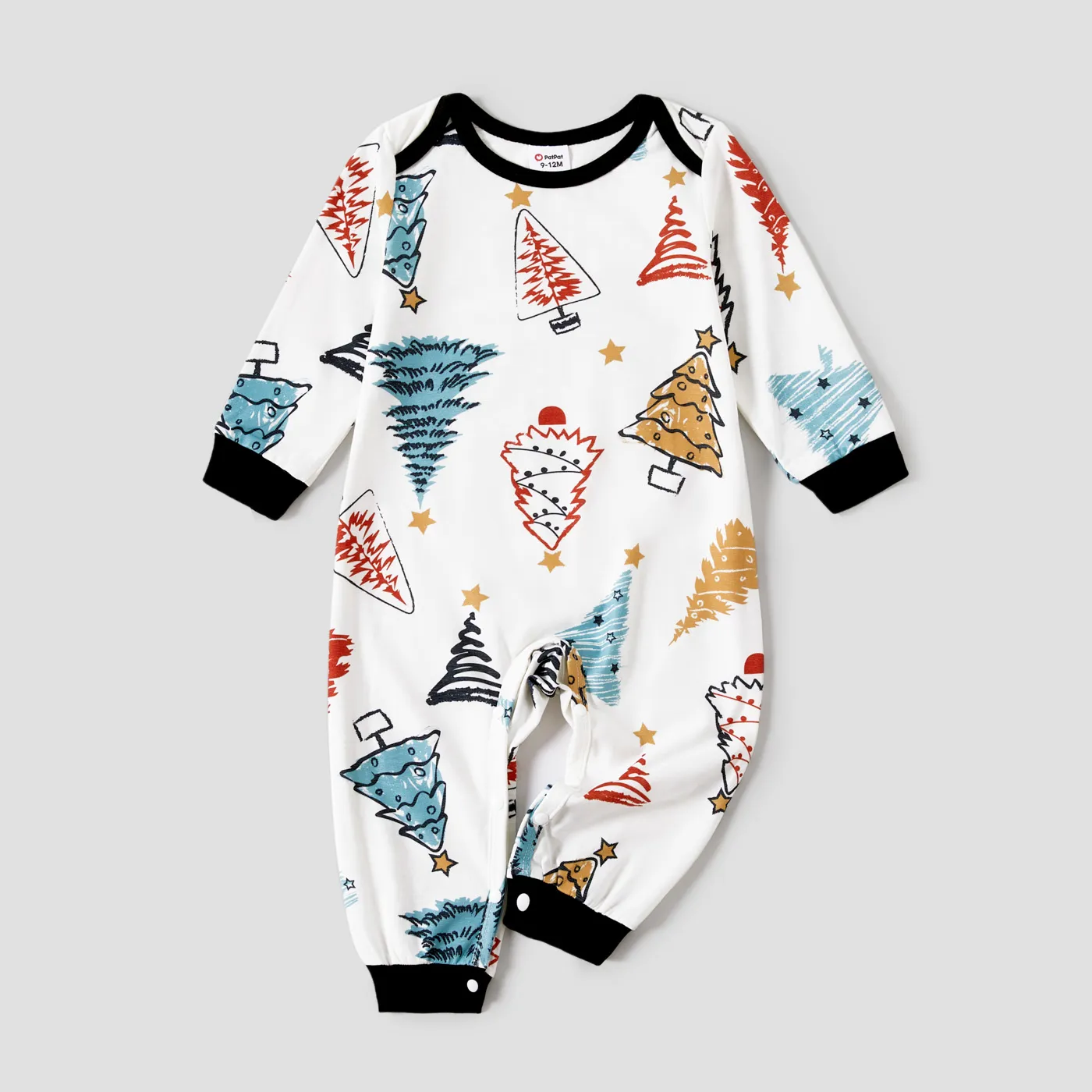 Christmas Family Matching Allover Xmas Tree Print Long-sleeve Naia Pajamas Sets (Flame Resistant) Black image 4