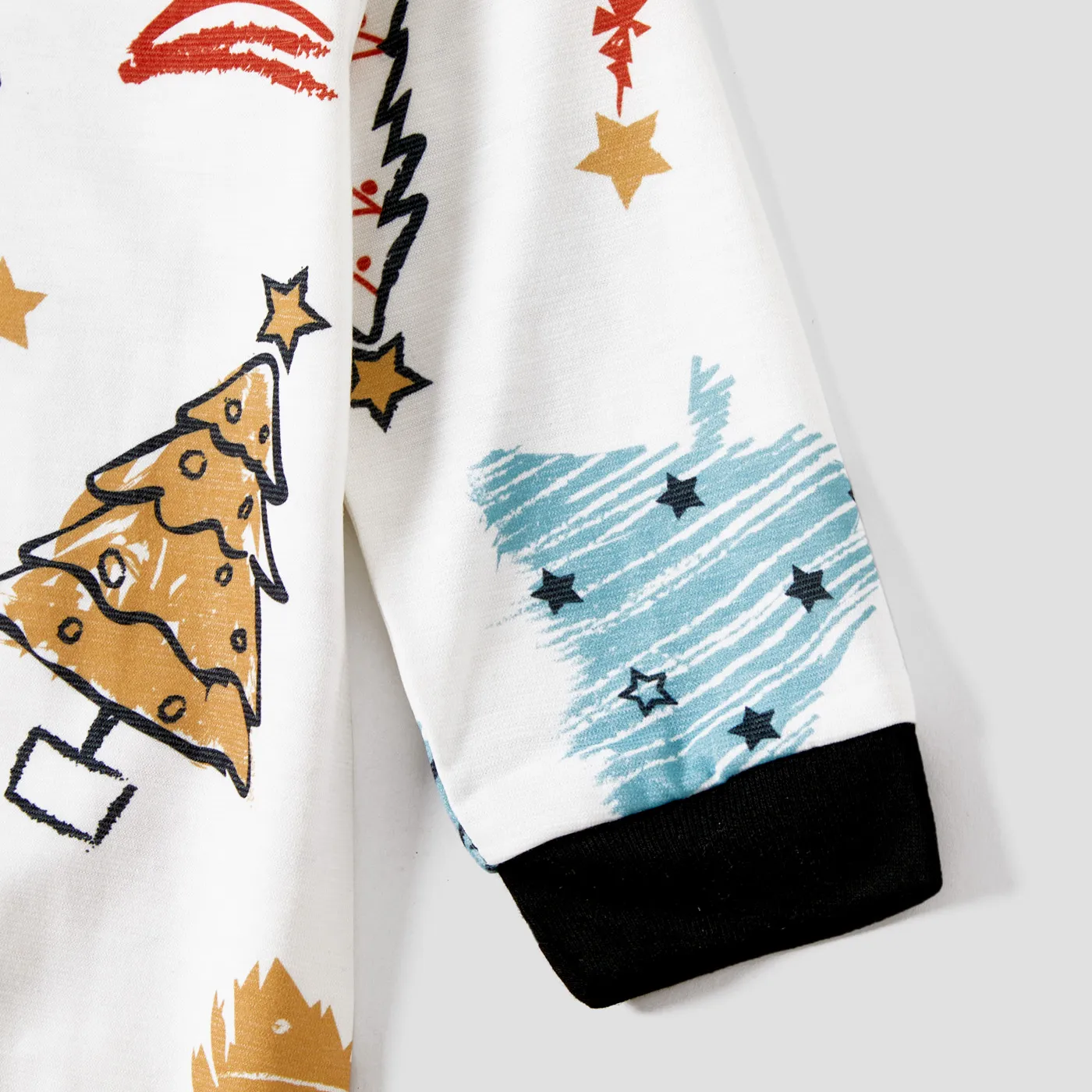 Christmas Family Matching Allover Xmas Tree Print Long-sleeve Naia Pajamas Sets (Flame Resistant) Black image 6