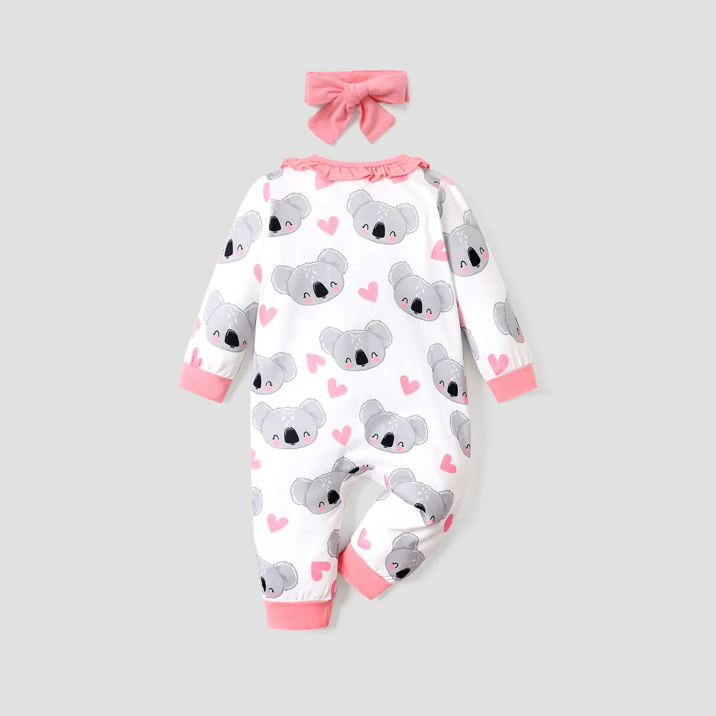 2 unidades Bebé Menina Orlas em ponto overlock Coala Bonito Manga comprida Macacão Branco image 2