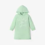 Toddler Girl Letter Print Solid Color Hooded Sweatshirt Dress Light Green