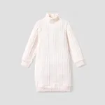 Kid Girl Solid Color Cable Knit Textured Mock neck Sweater Dress Creamcolored
