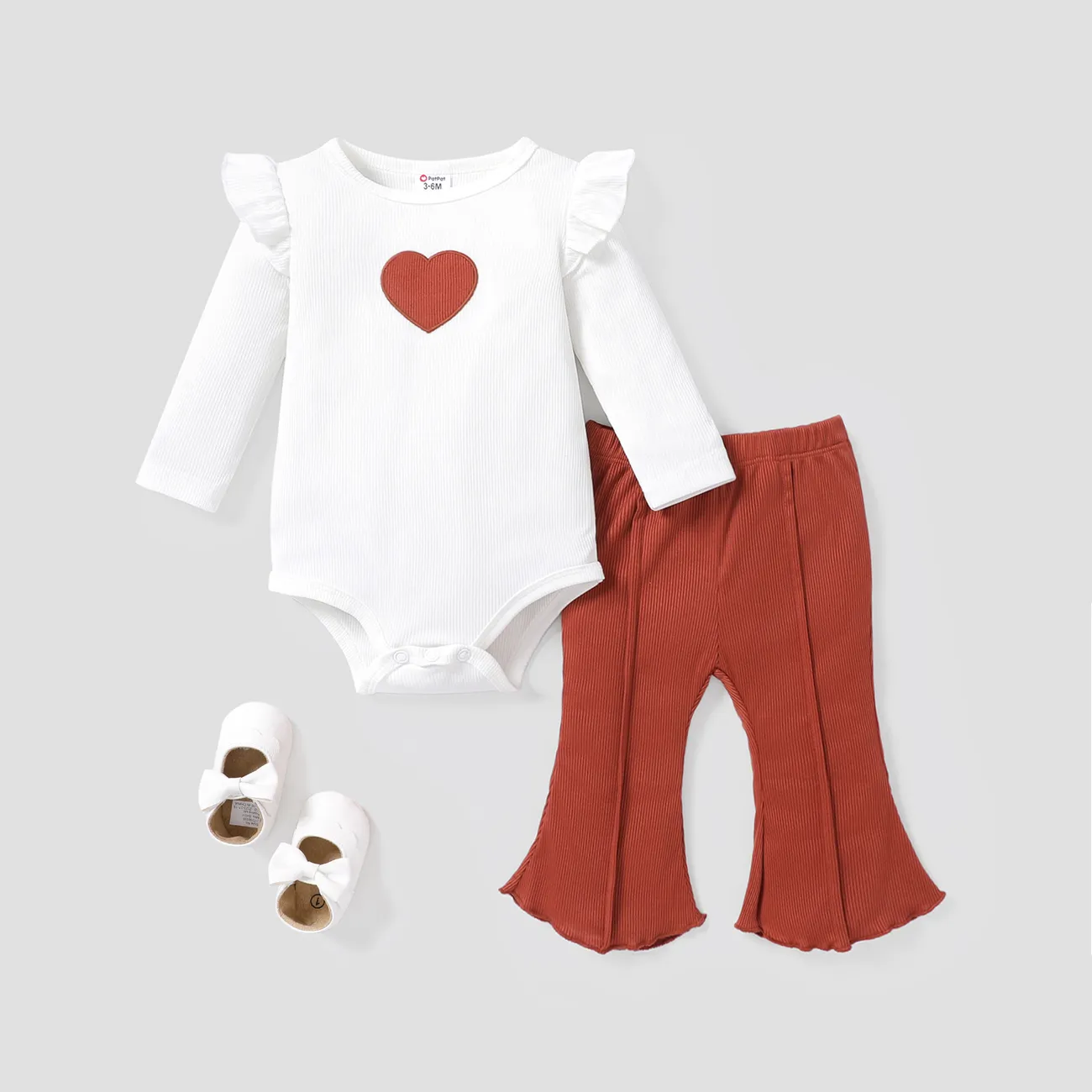 2PCS Baby Girl Sweet Heart-shaped Flutter Sleeve Top/ Pants Set White big image 1