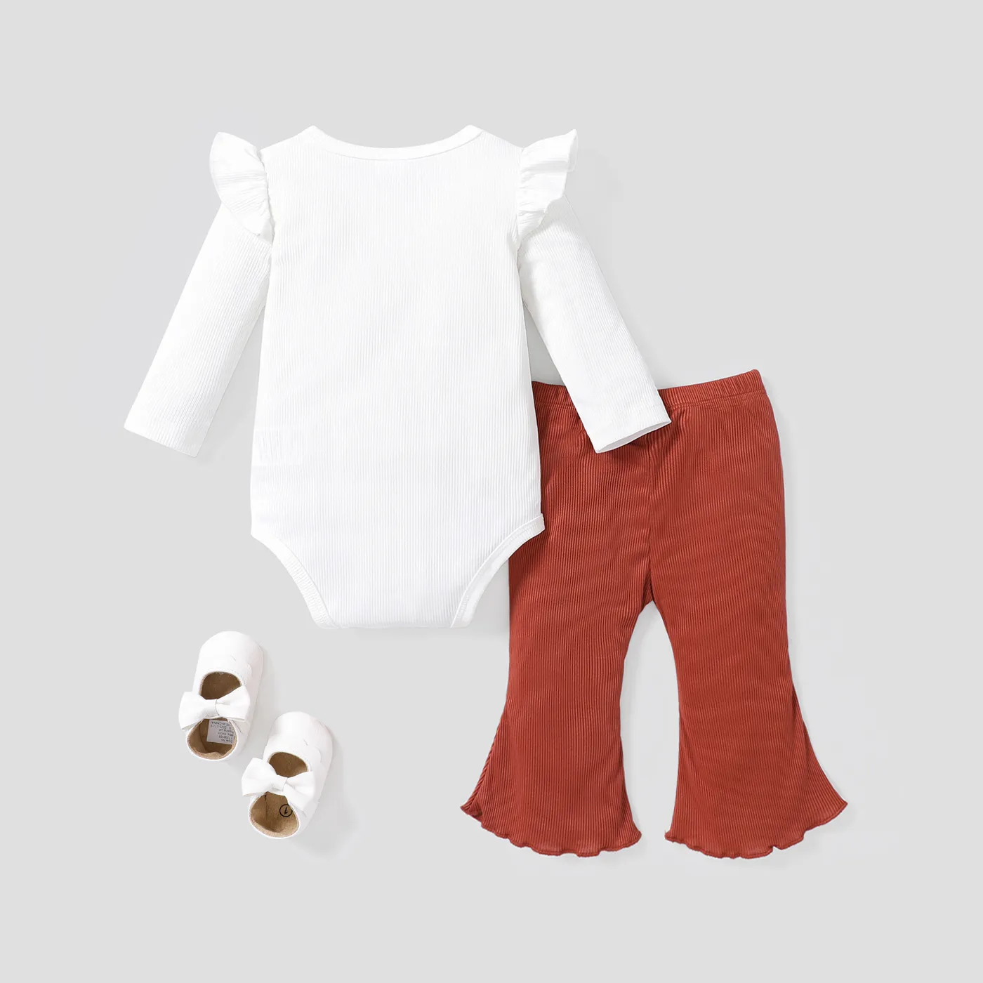 2PCS Baby Girl Sweet Heart-shaped Flutter Sleeve Top/ Pants Set White image 2