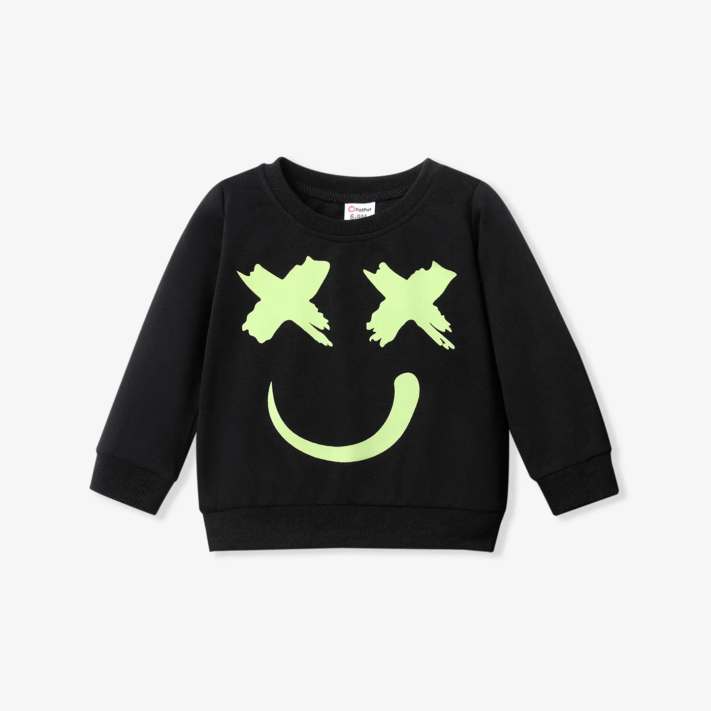 Baby Boy/Girl Glow in The Dark Print Long-sleeve Sweatshirt Black big image 1