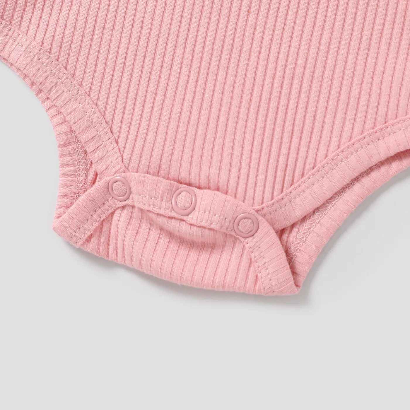 3-Pack Baby Girl/Boy Cotton Button Design Solid Color Ribbed Long-sleeve Rompers ColorBlock image 2