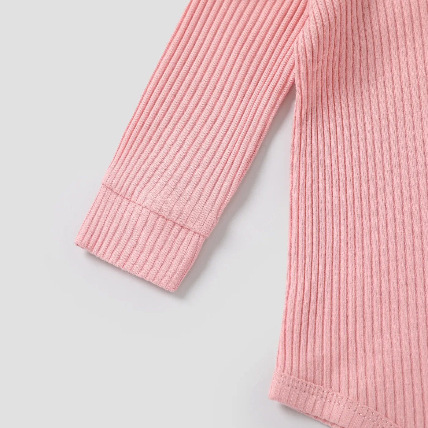 3-Pack Baby Girl/Boy Cotton Button Design Solid Color Ribbed Long-sleeve Rompers ColorBlock image 3