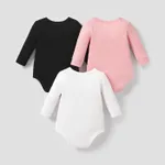 3-Pack Baby Girl/Boy Cotton Button Design Solid Color Ribbed Long-sleeve Rompers  image 5
