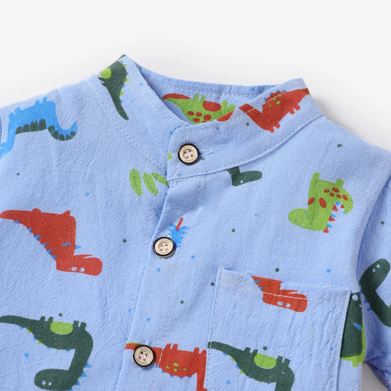 100% Cotton 2pcs Dinosaur Print Short-sleeve Baby Set Blue big image 1