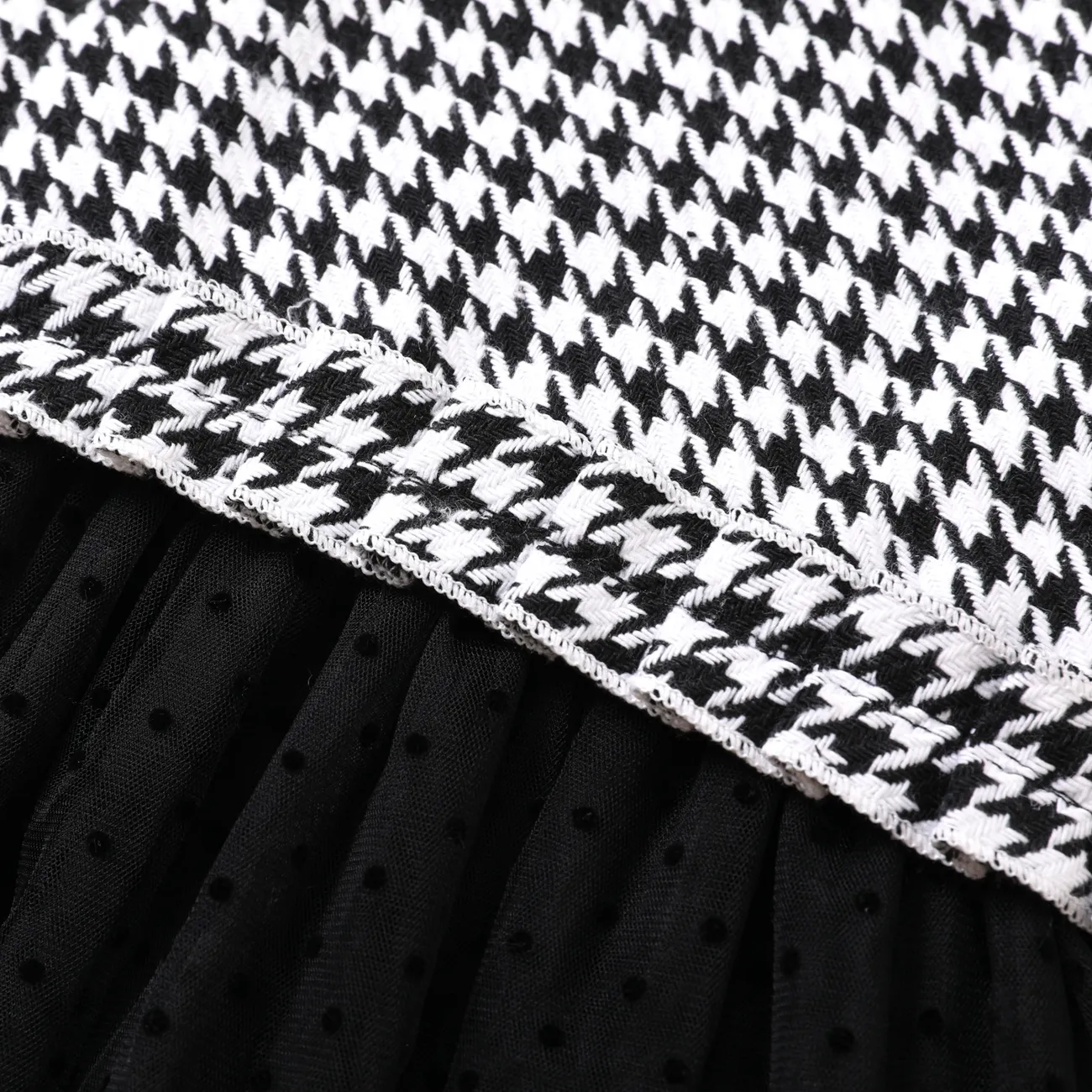 طقم فستان أطفال من قطعتين كارديجان منقوش بأكمام طويلة مع فستان شبكي توتو أسود / أبيض big image 1