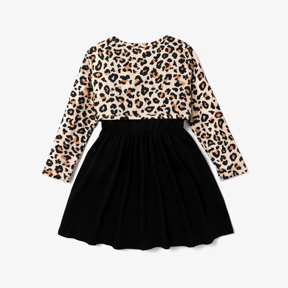 2pcs Kid Girl Butterfly Print Sleeveless Black Dress and Leopard Print Long-sleeve Cardigan Set  big image 6