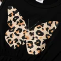2pcs Kid Girl Butterfly Print Sleeveless Black Dress and Leopard Print Long-sleeve Cardigan Set  image 4