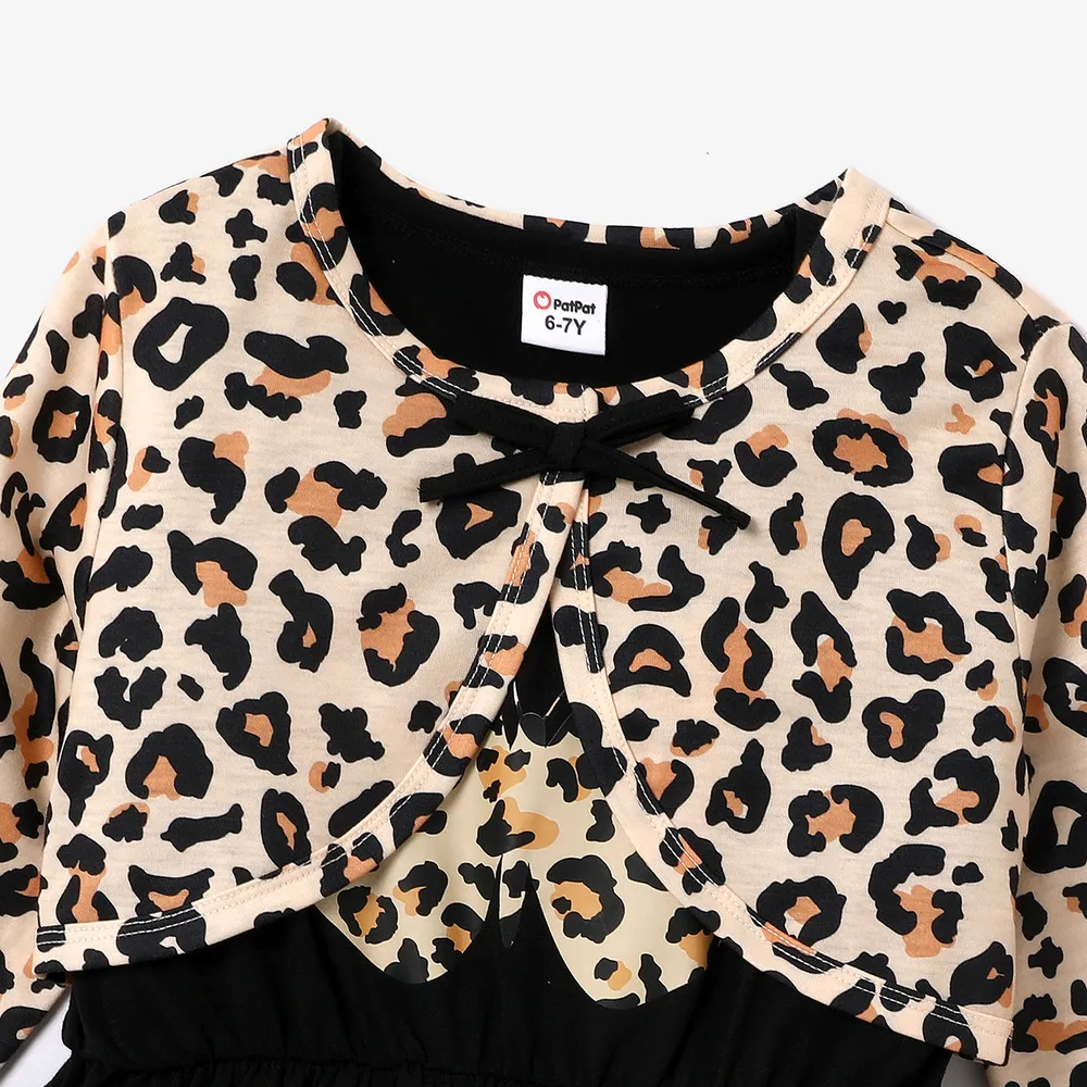 2pcs Kid Girl Butterfly Print Sleeveless Black Dress and Leopard Print Long-sleeve Cardigan Set  big image 3