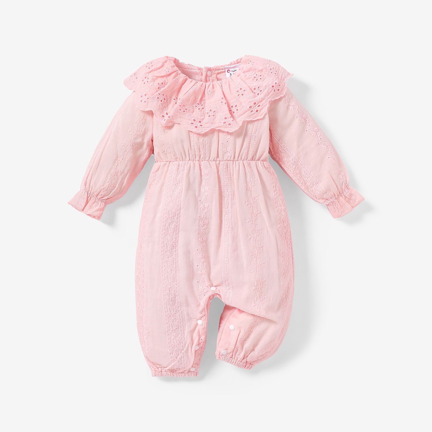 

100% Cotton Baby Girl Sweet Ruffle Edge Long Sleeve Jumpsuit