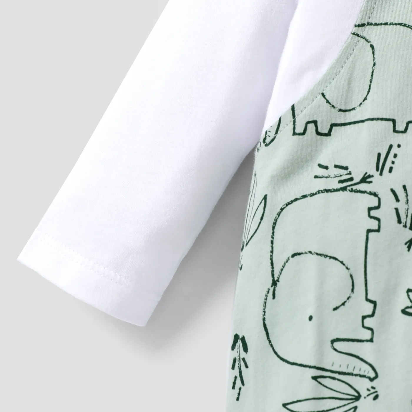 100% Cotton Baby Boy/Girl All Over Cartoon Elephant Print Faux-two Long-sleeve Jumpsuit Light Green image 4