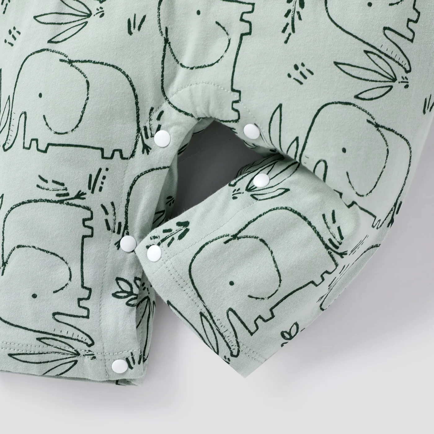 100% Cotton Baby Boy/Girl All Over Cartoon Elephant Print Faux-two Long-sleeve Jumpsuit Light Green image 5
