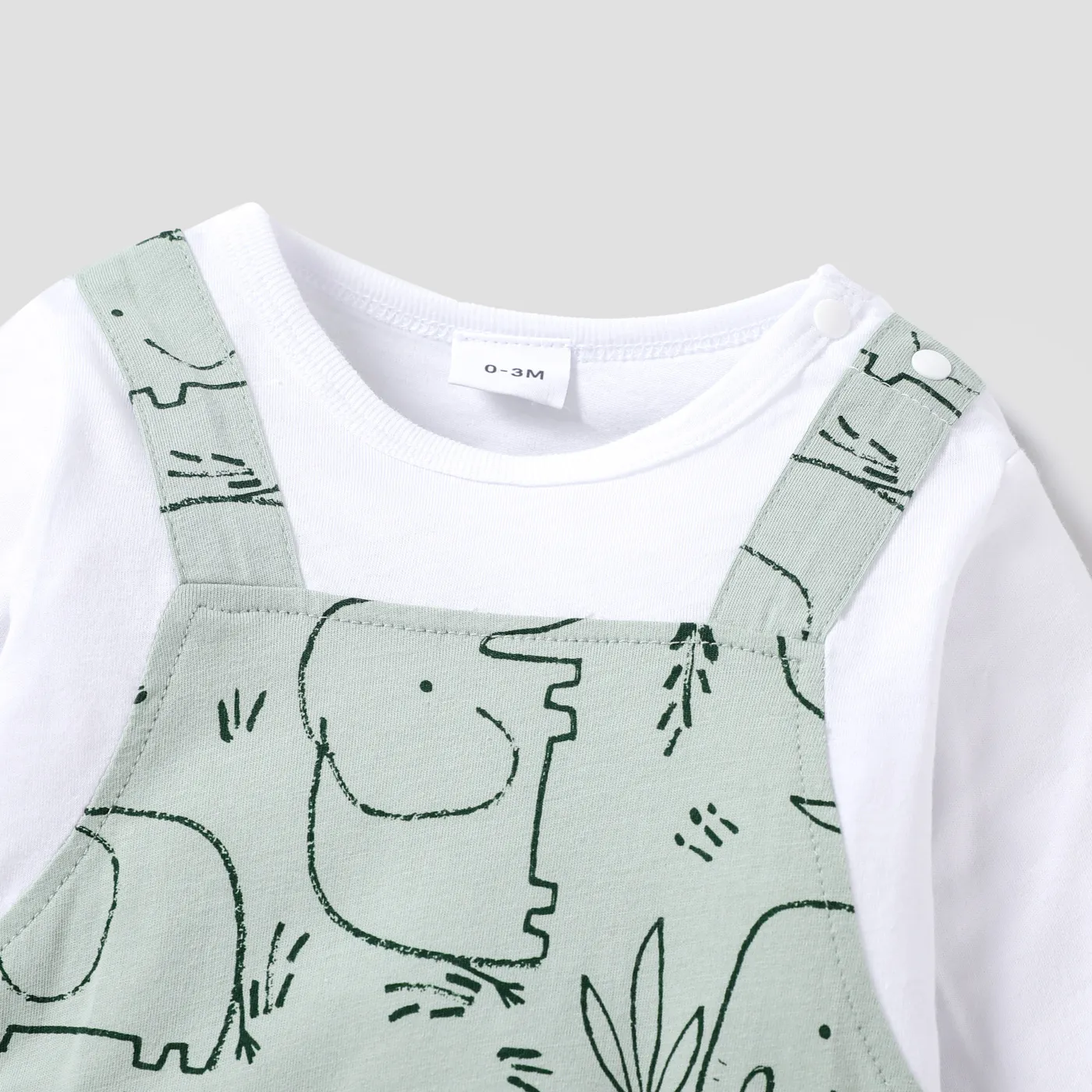100% Cotton Baby Boy/Girl All Over Cartoon Elephant Print Faux-two Long-sleeve Jumpsuit Light Green image 3