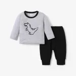 2pcs Baby Boy Childlike Style Dinosaur Set  Black