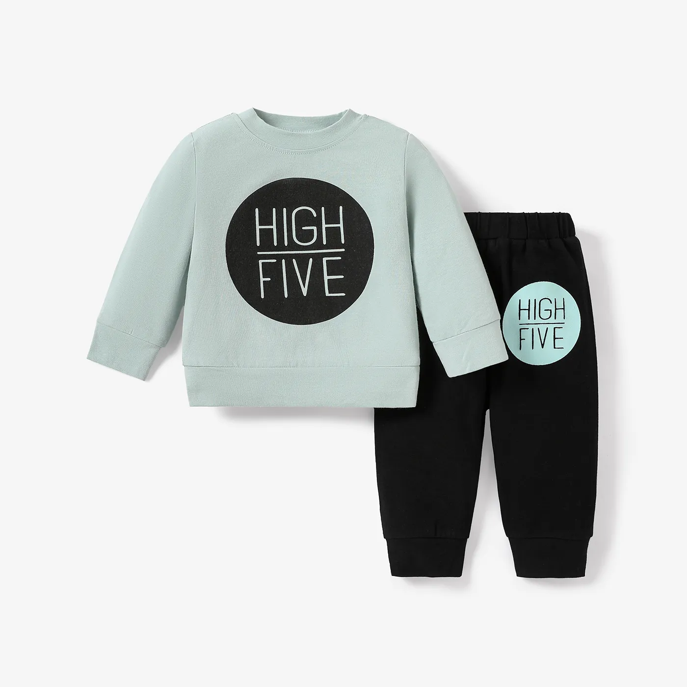 2pcs Baby Boy/Girl 95% Cotton Long-sleeve Letter Print Sweatshirt and Pants Set Mint Green