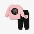 2pcs Baby Boy/Girl 95% Cotton Long-sleeve Letter Print Sweatshirt and Pants Set  image 1