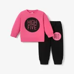 2pcs Baby Boy/Girl 95% Cotton Long-sleeve Letter Print Sweatshirt and Pants Set Rosy
