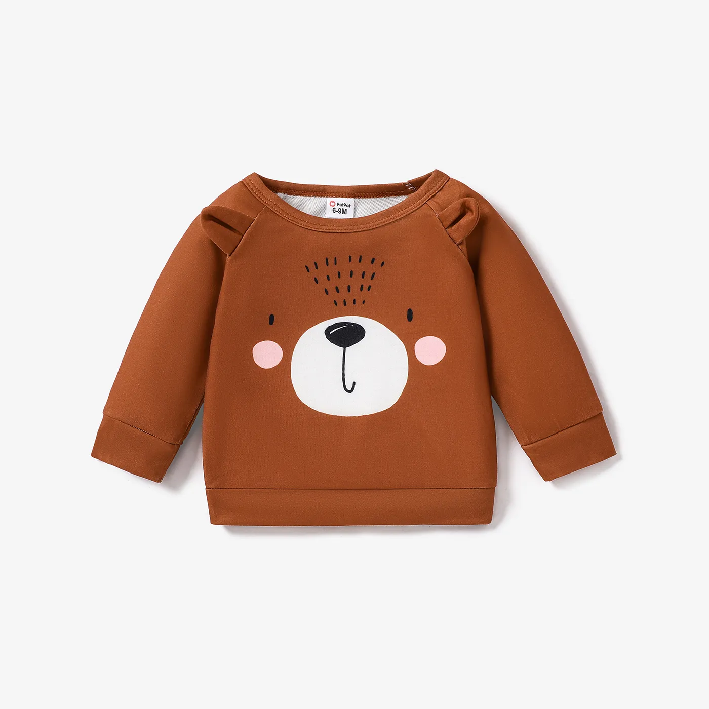 Baby Boy/Girl Cartoon Animal Print 3D Ears Long-sleeve Pullover Brown