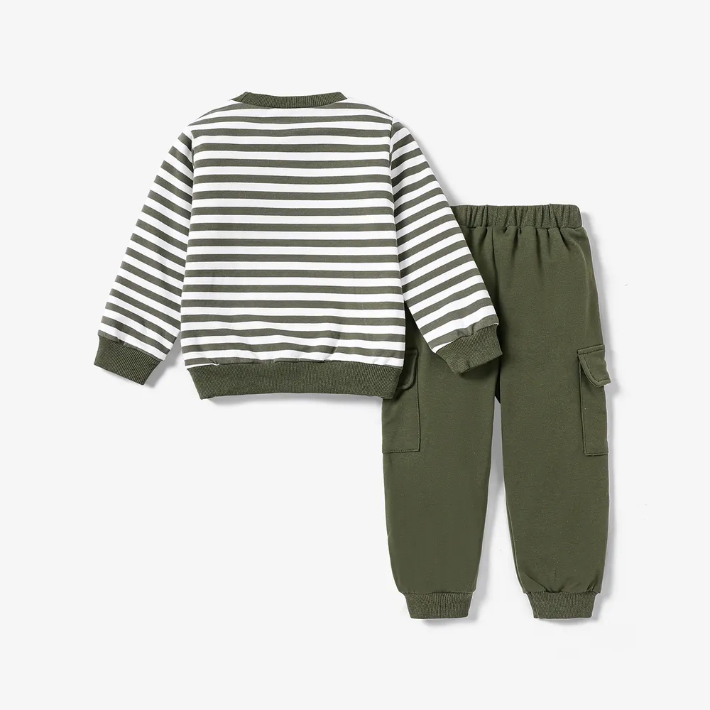 2pcs Todder Boy Cotton Stripe Set with Patch Pocket big image 5