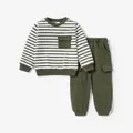 2pcs Todder Boy Cotton Stripe Set with Patch Pocket  image 1