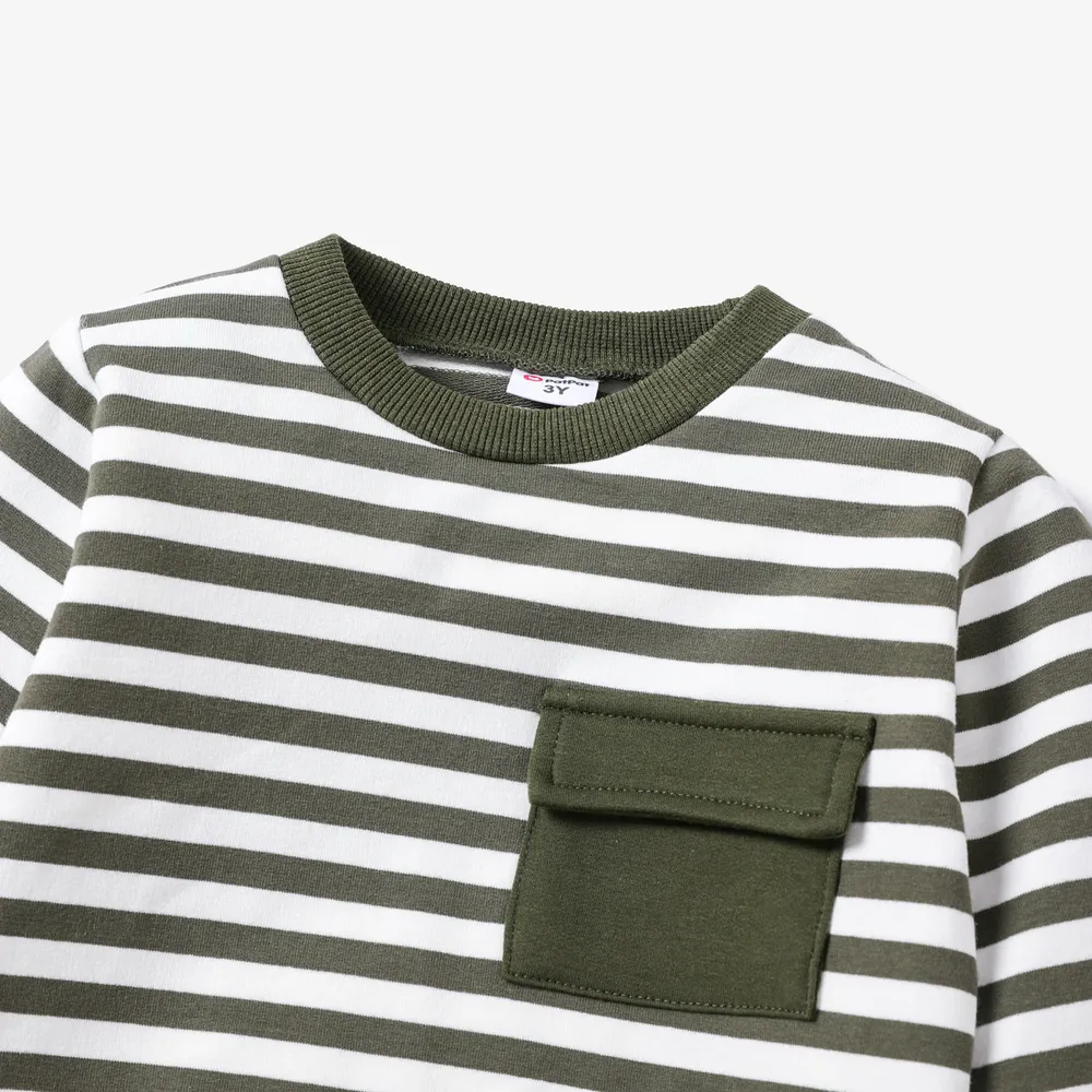 2pcs Todder Boy Cotton Stripe Set with Patch Pocket big image 2