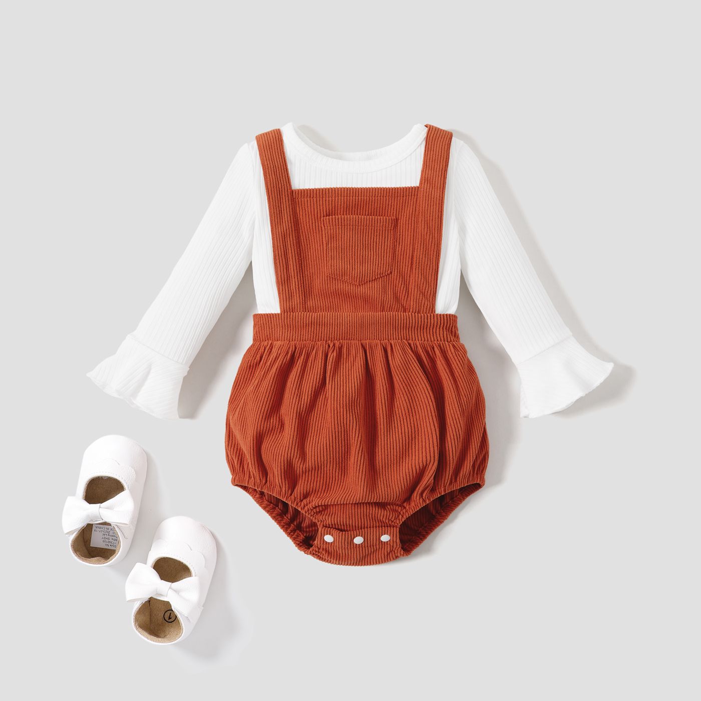 2pcs Baby Girl Solid Patch Pocket Set