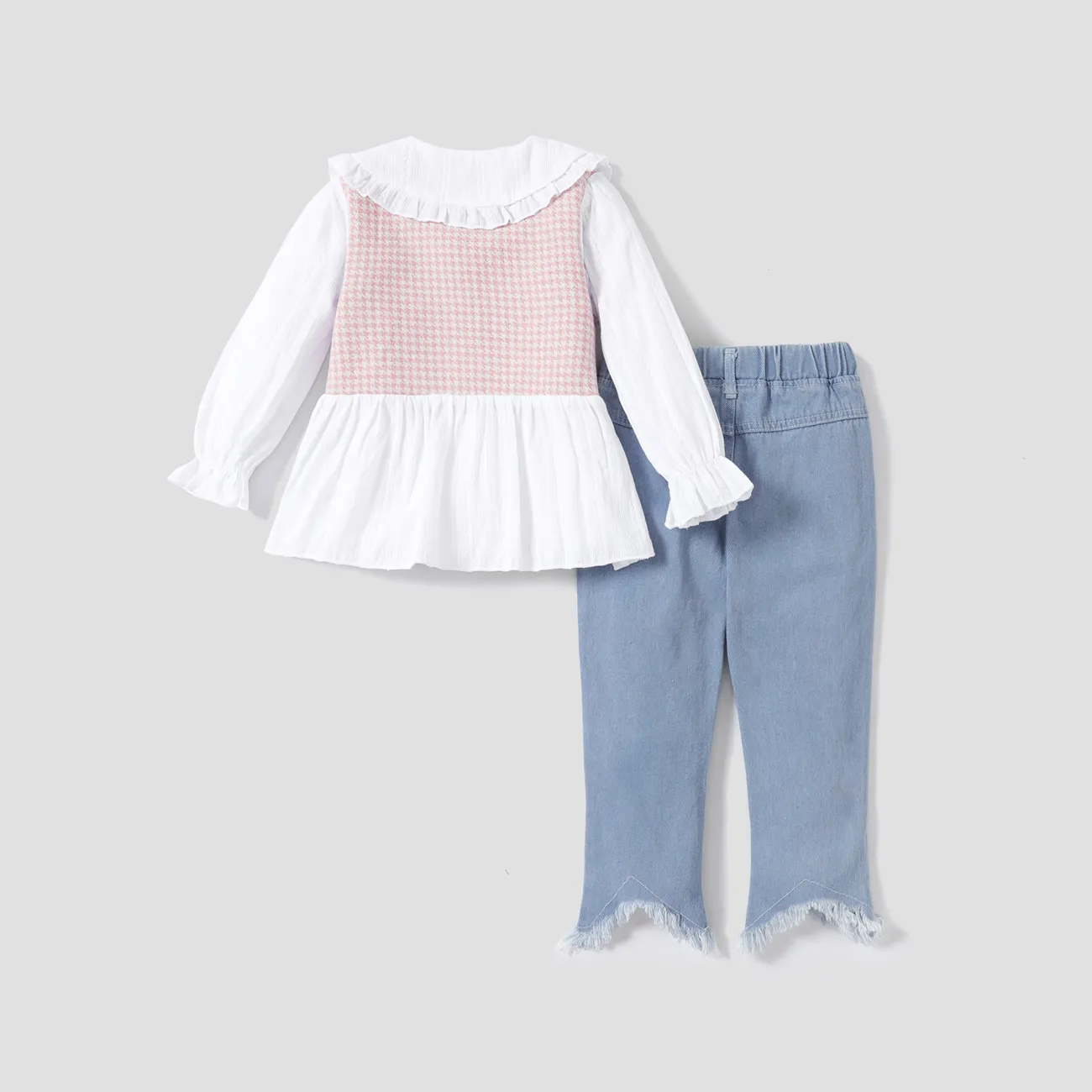 2 Stück Kleinkinder Mädchen Revers Süß T-Shirt-Sets rosa big image 1