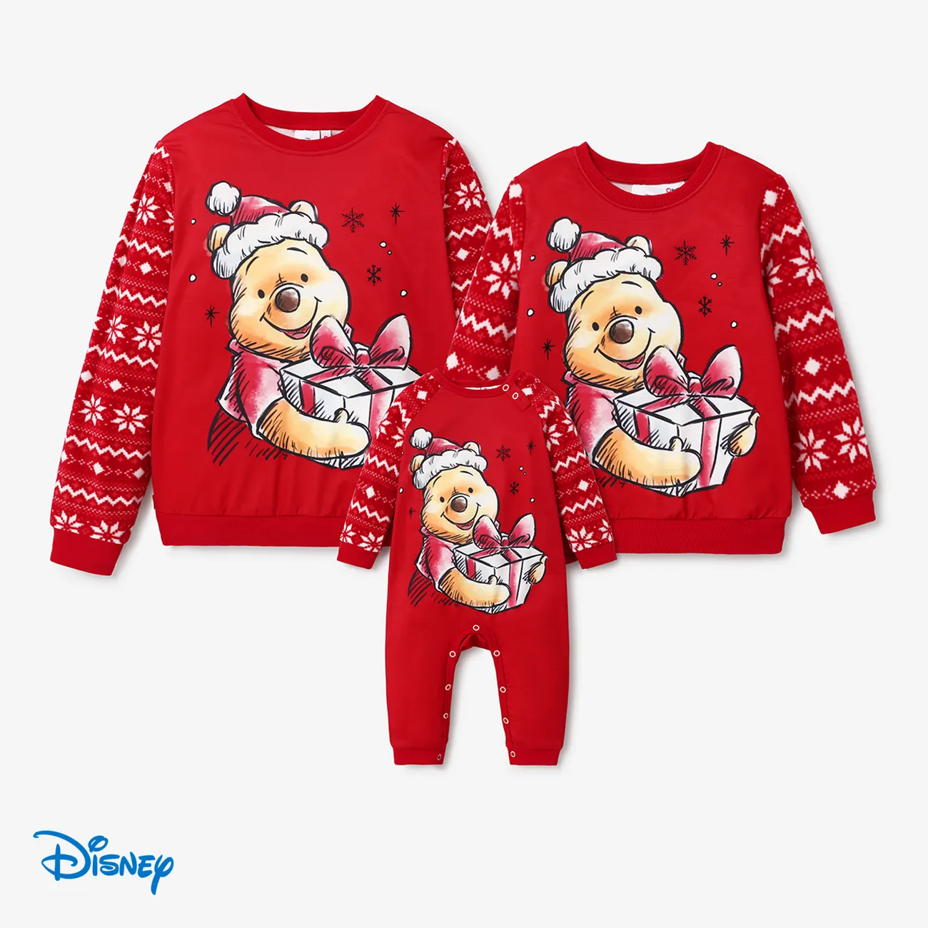 Disney Winnie the Pooh Family Matching Christmas Character Print Long-sleeve Top  Red big image 1