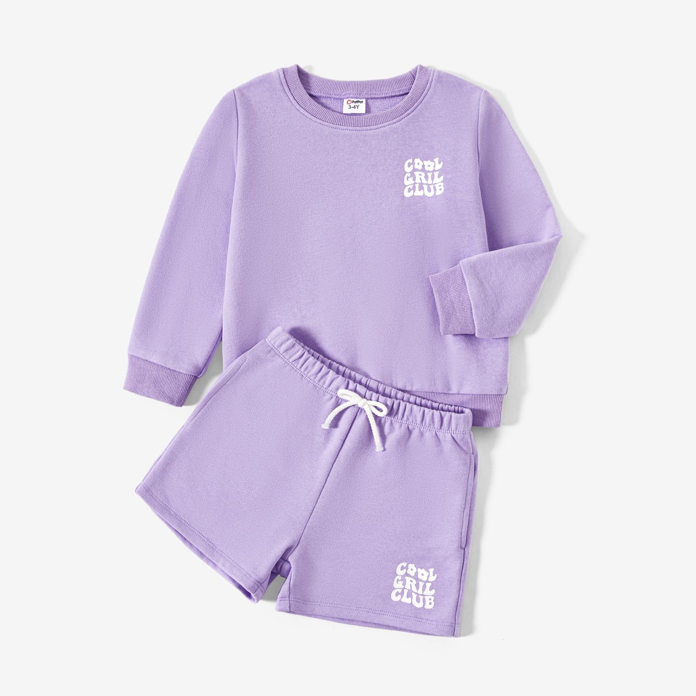 Mommy And Me Solid Color Letters Print Long Sleeve Tops And Drawstring Shorts Sets
