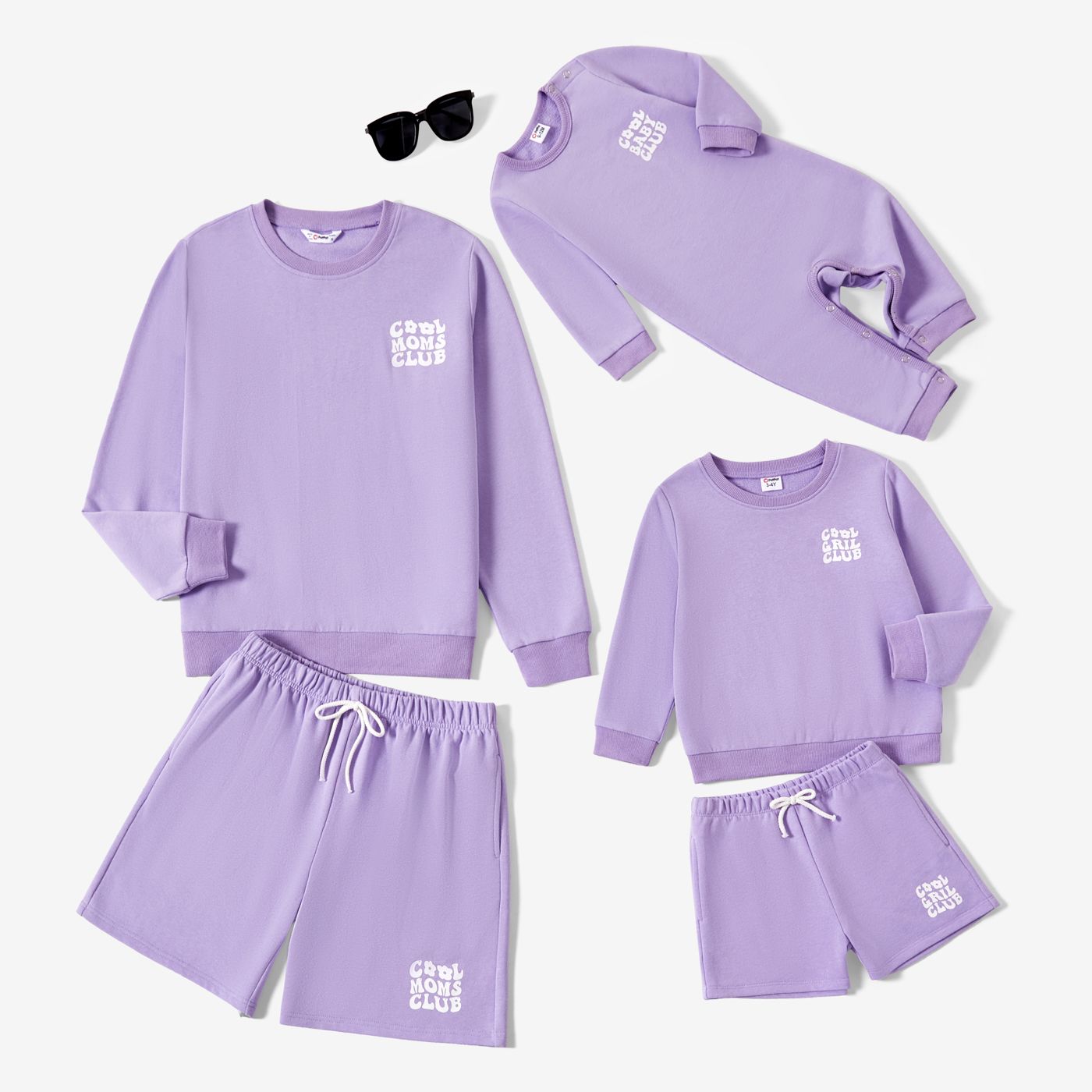 Mommy And Me Solid Color Letters Print Long Sleeve Tops And Drawstring Shorts Sets