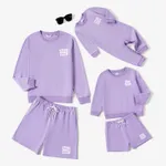 Mommy and Me Solid Color Letters Print Long Sleeve Tops and Drawstring Shorts Sets  image 2