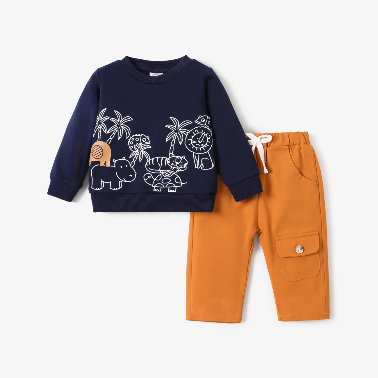 2pcs Baby Boy Animal Pattern Pocket Long Sleeve Set Blue big image 1