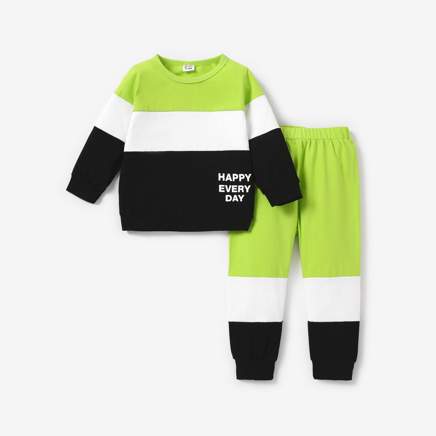 Bébé Garçon 2pcs Lettre Imprimé Colorblock Sweatshirt Et Pantalon Ensemble / Fermeture Éclair Bottes