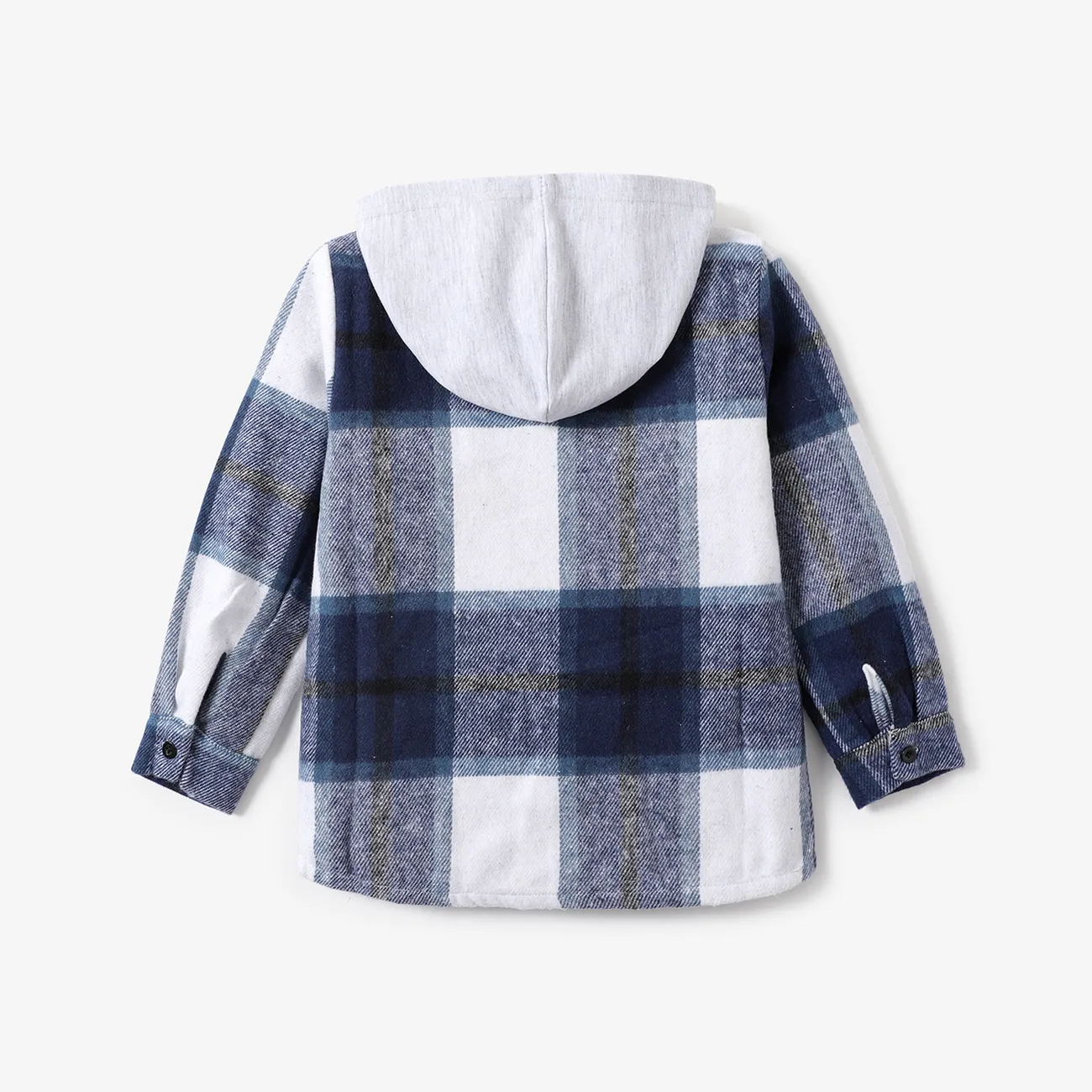 Chaqueta con capucha a cuadros con diseño de botones de algodón 100% para niña / niño Azul big image 1