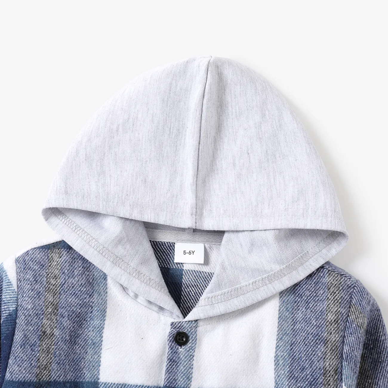 jaqueta xadrez com capuz 100% algodão com design de botão de algodão para bebês menina / menino Azul big image 1